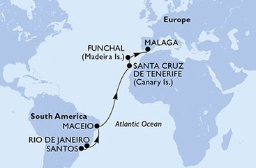 Brazílie, Španělsko, Portugalsko ze Santosu na lodi MSC Armonia