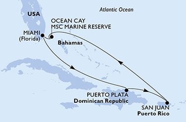USA, Dominikánská republika, Bahamy z Miami na lodi MSC World America