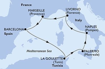 Itálie, Francie, Španělsko, Tunisko z Neapole na lodi MSC Seaside
