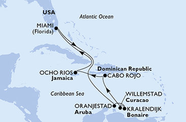 USA, Aruba, Bonaire, Curacao, Jamajka z Miami na lodi MSC Divina