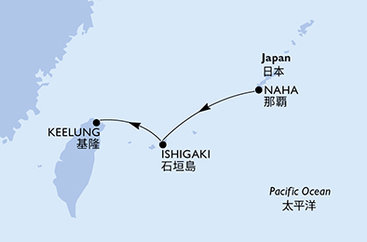 Japonsko, Tchaj-wan z Naha na lodi MSC Bellissima