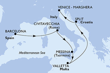 Španělsko, Itálie, Malta, Chorvatsko z Barcelony na lodi MSC Armonia