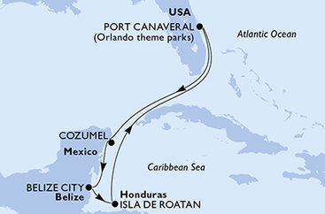USA, Mexiko, Belize, Honduras z Port Canaveralu na lodi MSC Seashore