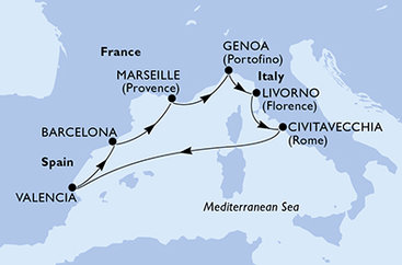 Itálie, Španělsko, Francie z Civitavecchia na lodi MSC Orchestra