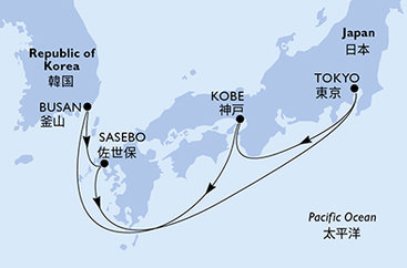 Japonsko, Jižní Korea z Tokia na lodi MSC Bellissima