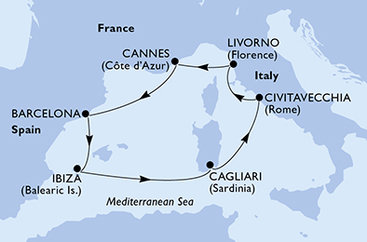 Itálie, Francie, Španělsko z Livorna na lodi MSC Fantasia
