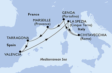 Itálie, Francie, Španělsko z Civitavecchia na lodi MSC Orchestra