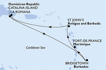 Martinik, Antigua a Barbuda, Dominikánská republika, Barbados z Fort-de-France, Martinik na lodi MSC Opera