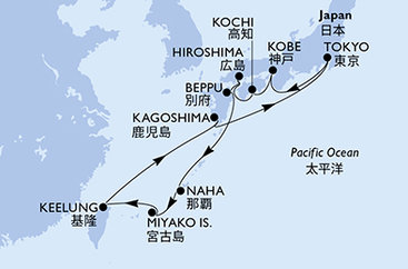Japonsko, Tchaj-wan z Tokia na lodi MSC Bellissima