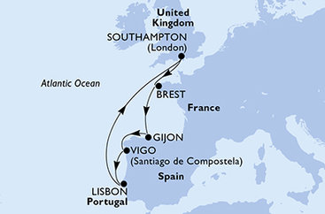 Velká Británie, Francie, Španělsko, Portugalsko ze Southamptonu na lodi MSC Meraviglia
