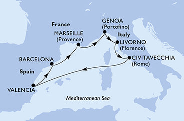Španělsko, Francie, Itálie z Valencie na lodi MSC Sinfonia