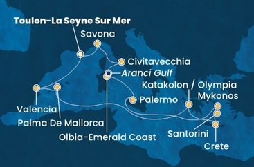 Francie, Španělsko, Mallorca, Řecko, Kréta, Sicílie, Sardinie, Itálie z Toulonu na lodi Costa Pacifica