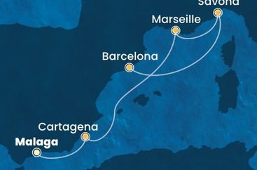 Španělsko, Francie, Itálie z Málagy na lodi Costa Diadema