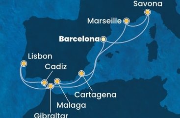 Španělsko, Itálie, Francie, Velká Británie, Portugalsko z Barcelony na lodi Costa Favolosa