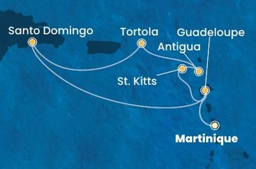 Martinik, Guadeloupe, Svatý Kryštof a Nevis, Antigua a Barbuda, Britské Panenské ostrovy, Dominikánská republika z Fort-de-France na lodi Costa Favolosa