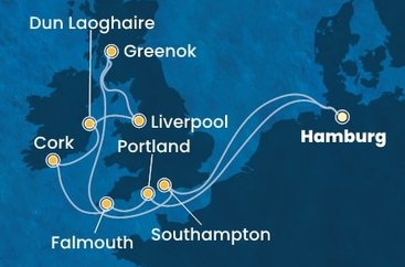 Německo, , Irsko, Velká Británie z Hamburku na lodi Costa Favolosa