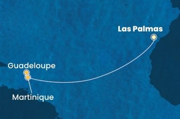 Španělsko, Martinik, Guadeloupe z Las Palmas na lodi Costa Favolosa