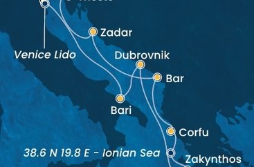 Itálie, Chorvatsko, Řecko, Černá Hora z Marghery na lodi Costa Deliziosa