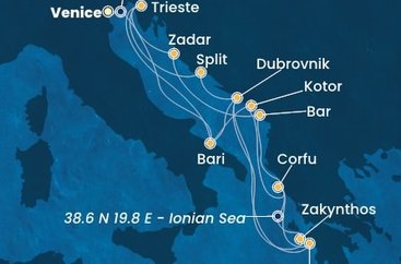 Itálie, Chorvatsko, Řecko, Černá Hora z Marghery na lodi Costa Deliziosa