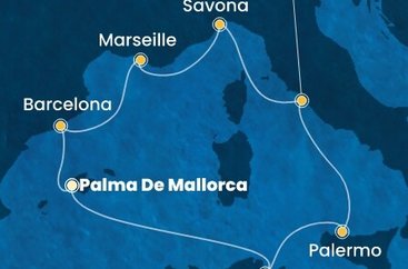 Španělsko, Tunisko, Itálie, Francie z Palmy de Mallorca na lodi Costa Toscana