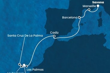 Itálie, Francie, Španělsko, La Gomera ze Savony na lodi Costa Fortuna