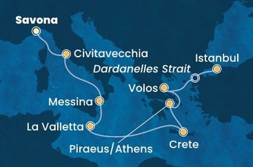 Itálie, Malta, Řecko, Turecko ze Savony na lodi Costa Fortuna