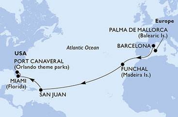 Španělsko, Madeira, USA z Palma de Mallorca na lodi MSC Grandiosa