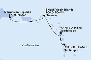 Martinik, Guadeloupe, Britské Panenské ostrovy, Dominikánská republika z Fort-de-France na lodi MSC Opera