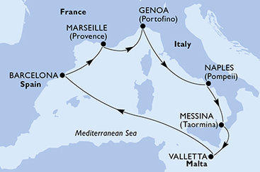 Itálie, Malta, Španělsko, Francie z Janova na lodi MSC Magnifica