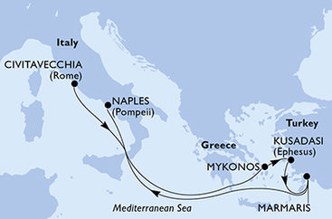 Itálie, Řecko, Turecko z Civitavecchia na lodi MSC Divina