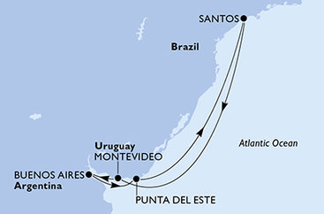 Brazílie, Uruguay, Argentina ze Santosu na lodi MSC Musica