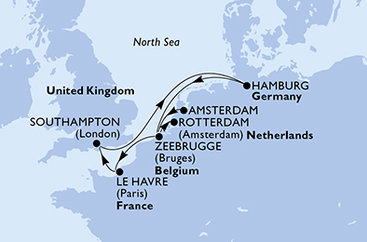 Nizozemsko, Belgie, Francie, Velká Británie, Německo z Amsterdamu na lodi MSC Preziosa