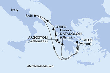 Řecko, Itálie z Pirea na lodi MSC Sinfonia