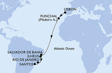 Portugalsko, Brazílie z Lisabonu na lodi MSC Musica