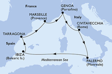 Itálie, Španělsko, Francie z Janova na lodi MSC Seaview