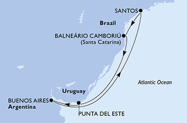 Argentina, Brazílie, Uruguay z Buenos Aires na lodi MSC Seaview