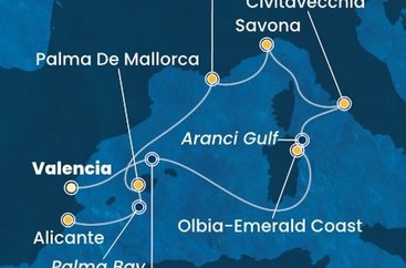 Španělsko, Sardinie, Itálie, Francie, Mallorca z Valencie na lodi Costa Pacifica